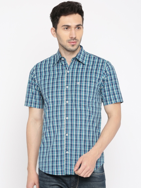 

PIVOTO Men Blue & Green Regular Fit Checked Casual Shirt