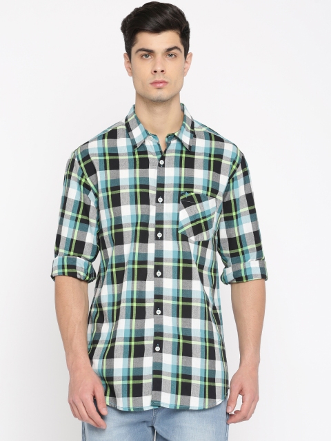 

PIVOTO Men Black & Green Comfort Slim Fit Checked Casual Shirt