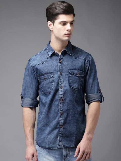 

Moda Rapido Men Blue Regular Fit Faded Casual Shirt