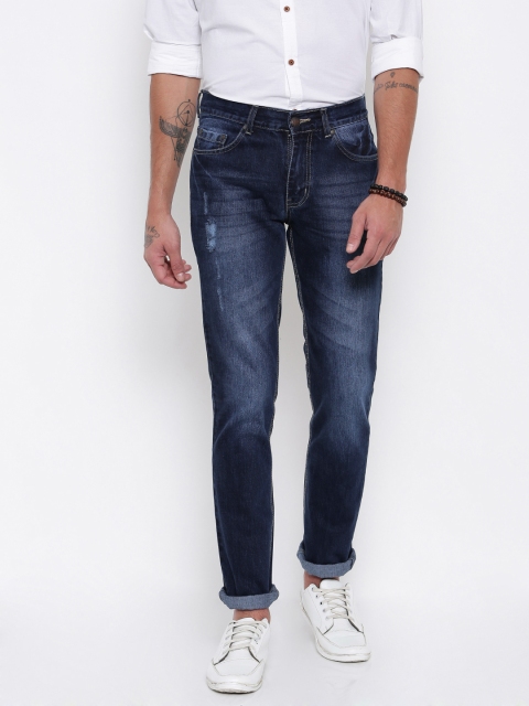 

American Crew Men Blue Straight Fit Mid-Rise Low Distress Jeans