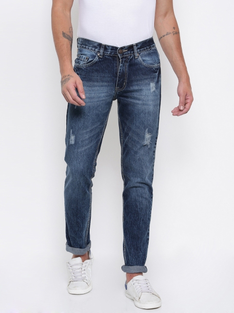 

American Crew Men Blue Straight Fit Mid-Rise Mildly Distressed Jeans