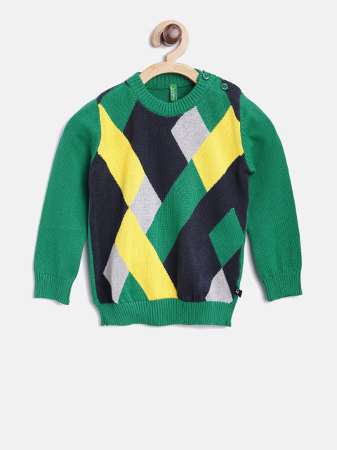 

United Colors of Benetton Boys Green & Navy Argyle Pattern Pullover