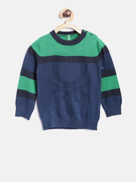 

United Colors of Benetton Boys Blue & Green Striped Sweater