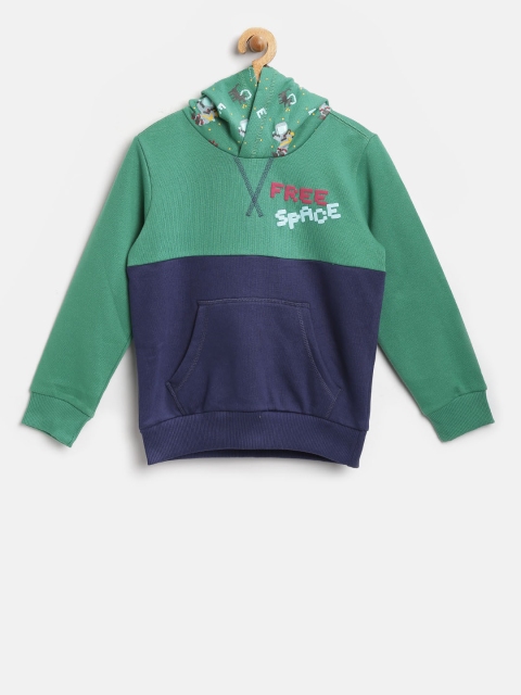 

United Colors of Benetton Boys Green & Navy Colourblocked Hooded Sweatshirt