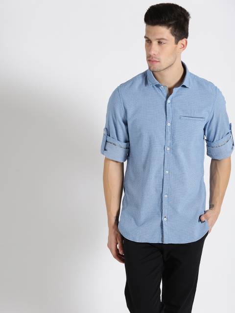 

s.Oliver Men Blue Slim Fit Self-Design Casual Shirt