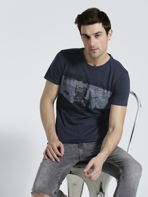 

s.Oliver Men Navy Printed Round Neck T-shirt, Navy blue
