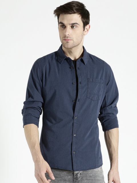 

s.Oliver Men Navy Blue Regular Fit Self Design Casual Shirt