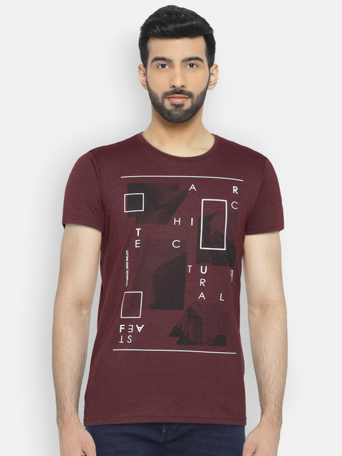 

s.Oliver Men Burgundy Printed Round Neck T-shirt