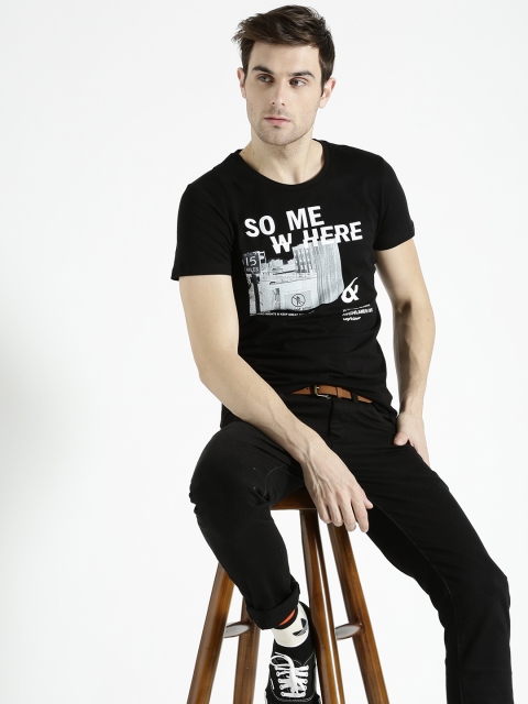 

s.Oliver Men Black Printed Round Neck T-shirt