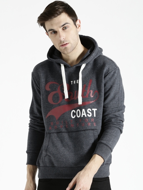 

s.Oliver Men Charcoal Grey Printed Hooded Sweatshirt