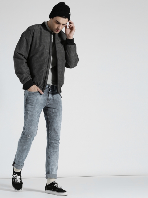 

s.Oliver Men Charcoal Grey Solid Bomber Jacket