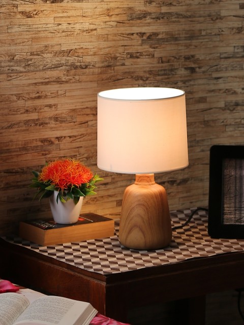 

House Of Accessories Brown & White Bedside Standard Table Lamp with Shade