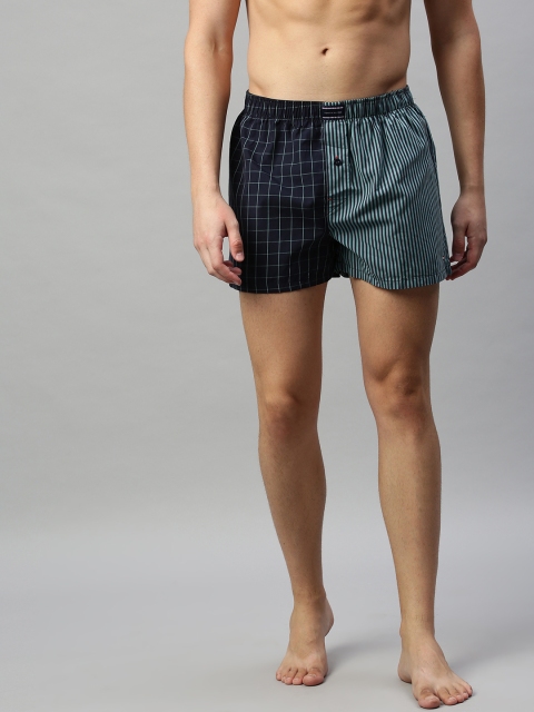 

Park Avenue Men Navy Blue & Black Striped & Checked Boxers A7AB2007