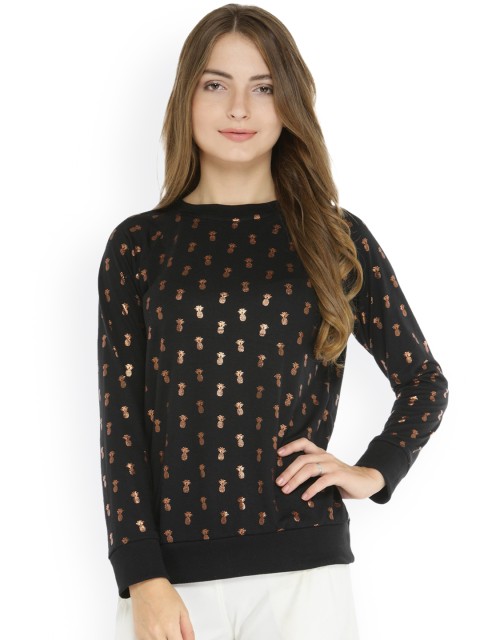 

Pannkh Women Black Printed Sweatshirt