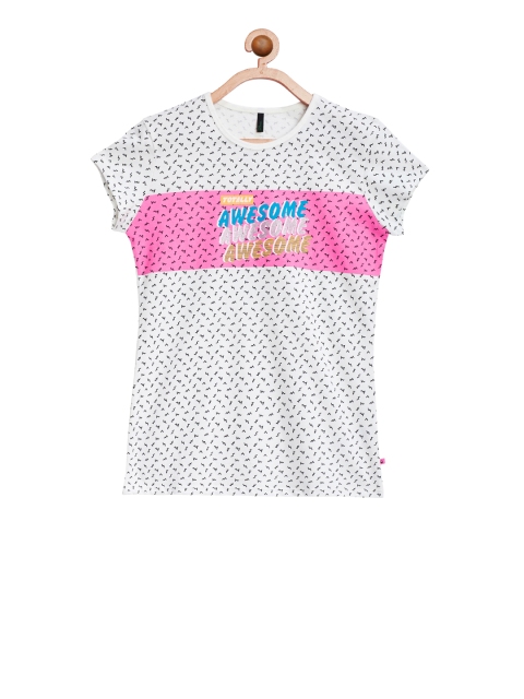 

United Colors of Benetton Girls White Printed Round Neck T-shirt
