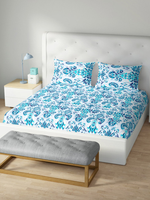 

CORE Designed by SPACES Blue Cotton 104 TC Double Queen Bedsheet with 2 Pillow Covers