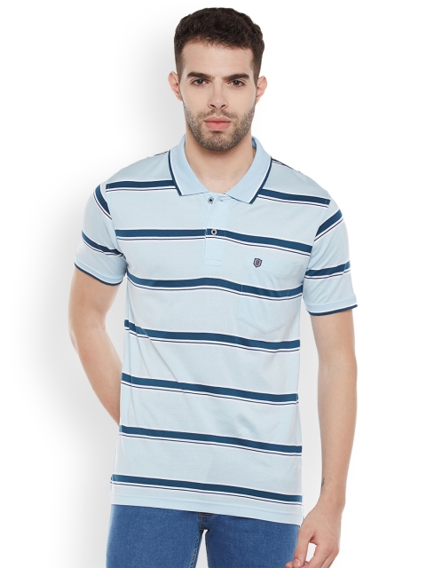 

Duke Men Blue Striped Polo Collar T-shirt