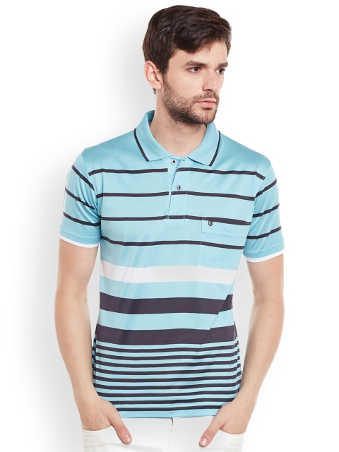 

Duke Men Blue Striped Polo Collar T-shirt