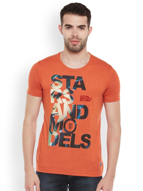 

Duke Men Orange Printed Round Neck Slim Fit T-shirt
