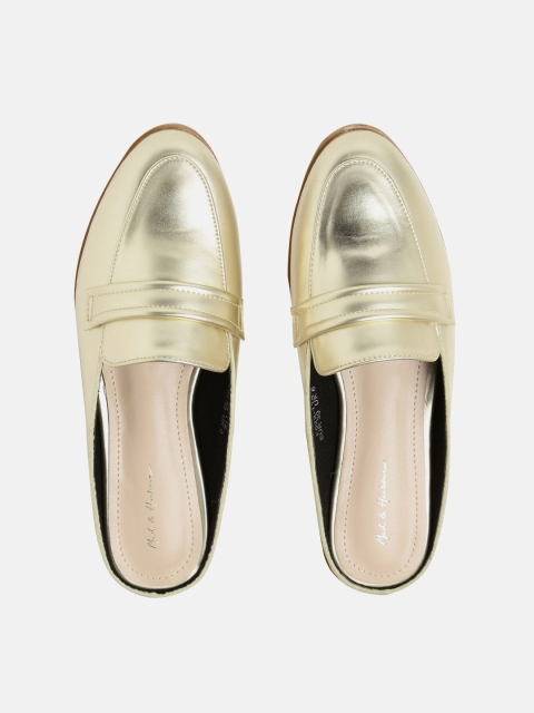 

Mast & Harbour Women Gold-Toned Solid Synthetic Mules