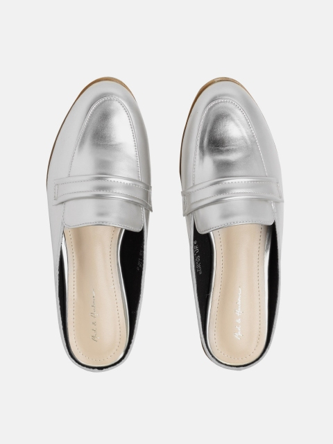 

Mast & Harbour Women Silver-Toned Solid Synthetic Mules