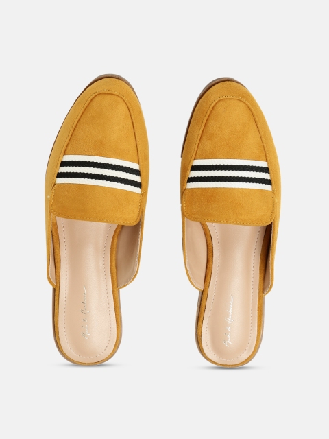 

Mast & Harbour Women Mustard Yellow Striped Mules