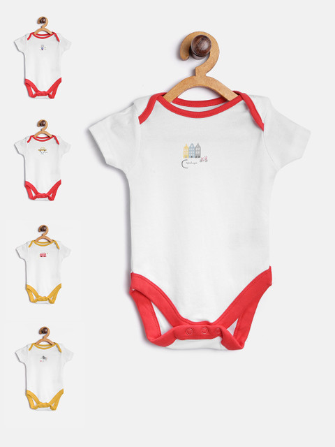 

mothercare Kids Pack of 5 White Printed Detail Bodysuits