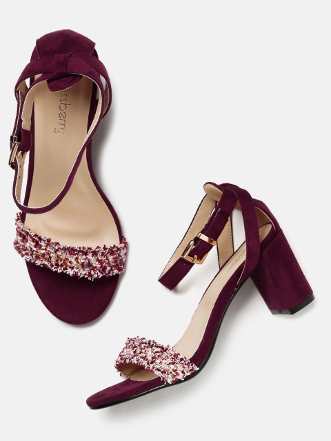 

DressBerry Women Burgundy & Off-White Woven Design Heels