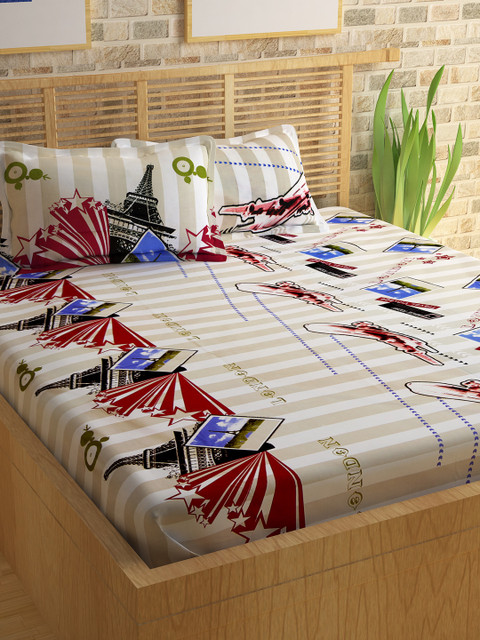 

Story@home White & Red Cotton 240 TC 1 King Double Bedsheet with 2 Pillow Covers