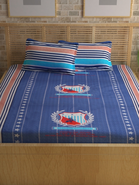

Story@home Blue Cotton 240 TC 1 King Double Bedsheet with 2 Pillow Covers