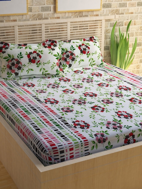 

Story@home White Printed Cotton 240 TC 1 King Double Bedsheet with 2 Pillow Covers