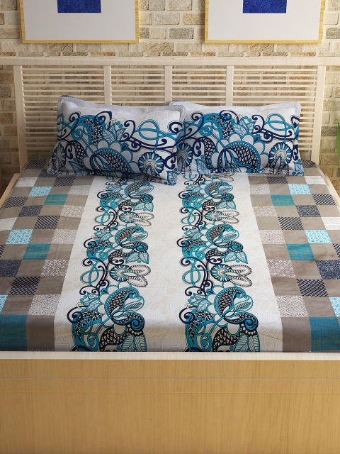 

Story@home Grey & Blue Cotton 240 TC 1 King Double Bedsheet with 2 Pillow Covers