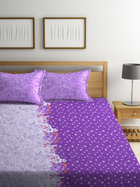 

BOMBAY DYEING Purple Cotton 140 TC Superfine Double King Bedsheet with 2 Pillow Covers