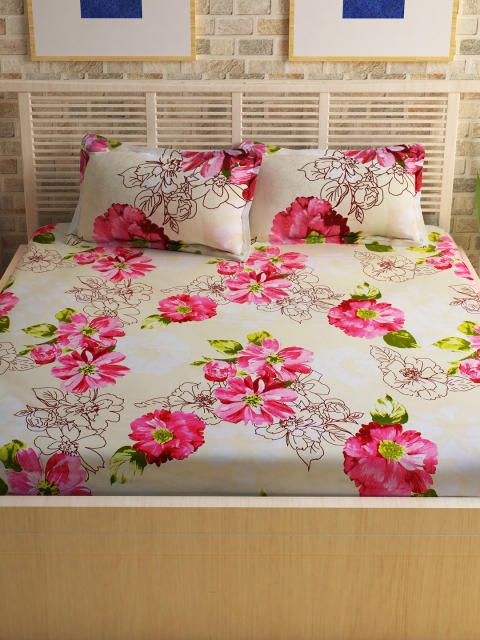 

Story@home Beige & Pink Cotton 240 TC 1 King Double Bedsheet with 2 Pillow Covers