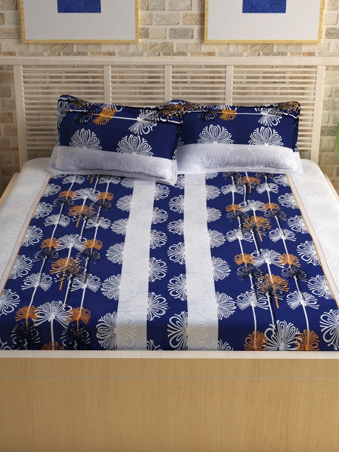 

Story@home Navy Blue & White Cotton 240 TC 1 King Double Bedsheet with 2 Pillow Covers
