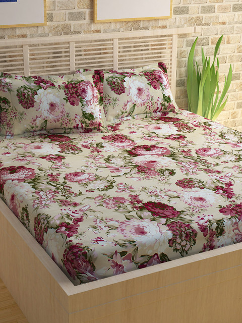 

Story@home Cream-Coloured Cotton 240 TC 1 King Double Bedsheet with 2 Pillow Covers