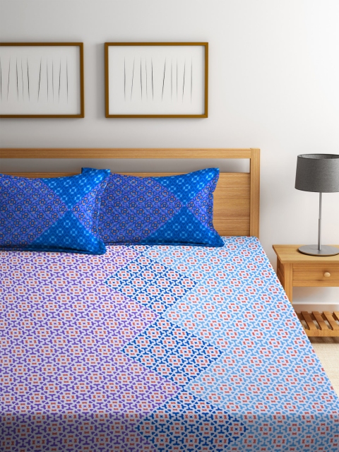 

BOMBAY DYEING Blue & Red Cotton 120 TC Fine Double Bedsheet with 2 Pillow Covers