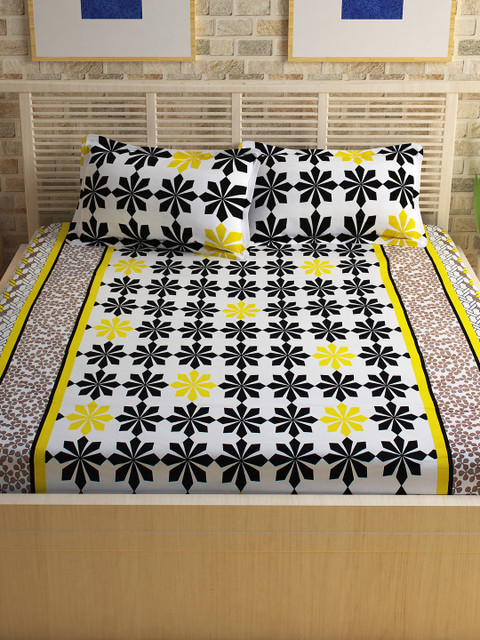 

Story@home White & Black Cotton 240 TC 1 King Double Bedsheet with 2 Pillow Covers