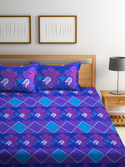 

BOMBAY DYEING Blue Cotton 120 TC Fine Double Bedsheet with 2 Pillow Covers