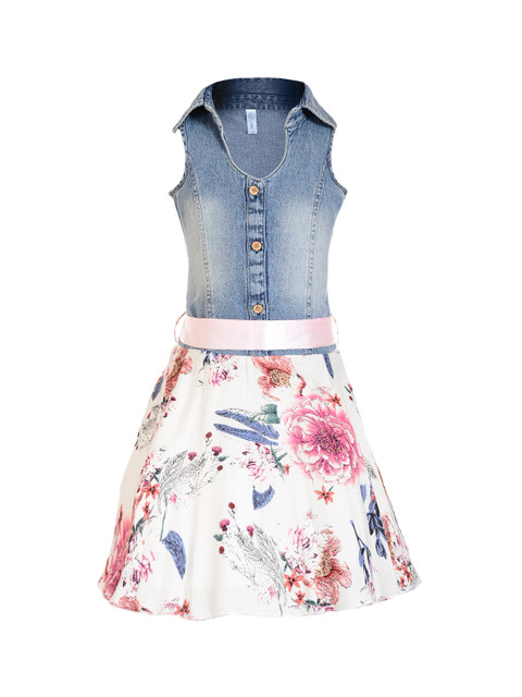 

Naughty Ninos Girls Blue Floral Print Shirt Dress