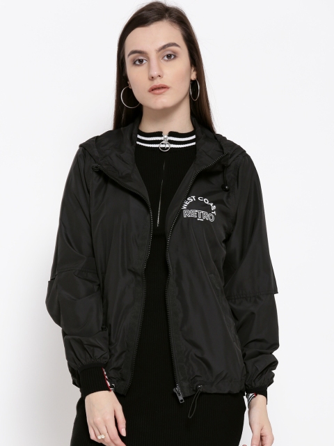 

FOREVER 21 Women Black Solid Hooded Sporty Jacket