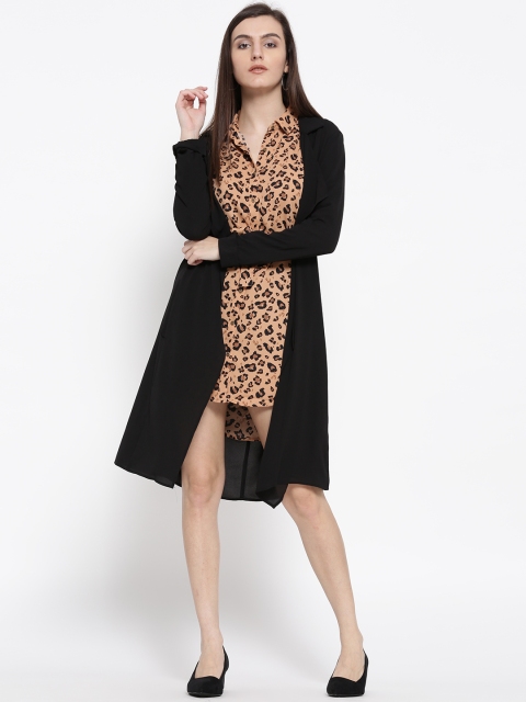 

FOREVER 21 Women Black Solid Longline Open Front Jacket