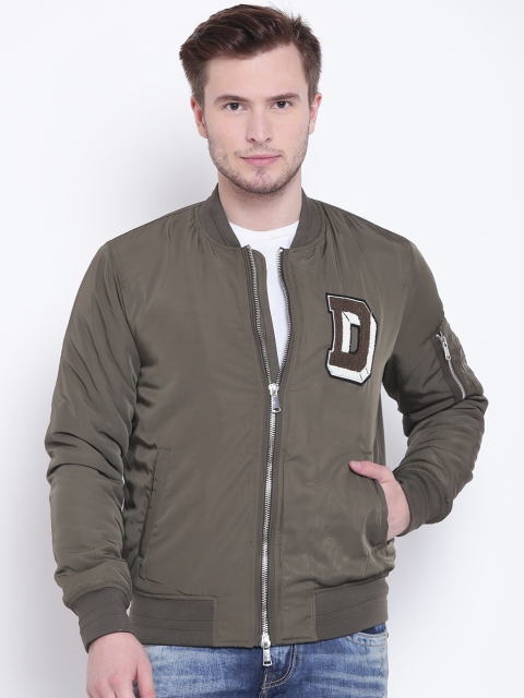 

FOREVER 21 Men Olive Green Solid Bomber Jacket