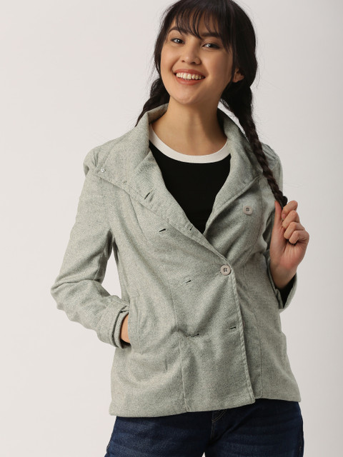 

DressBerry Grey Solid Peacoat