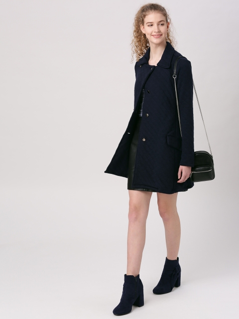 

DressBerry Women Navy Blue Solid Longline Quilted Jacket