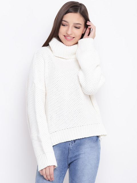 

FOREVER 21 Women Cream-Coloured Self-Design Sweater