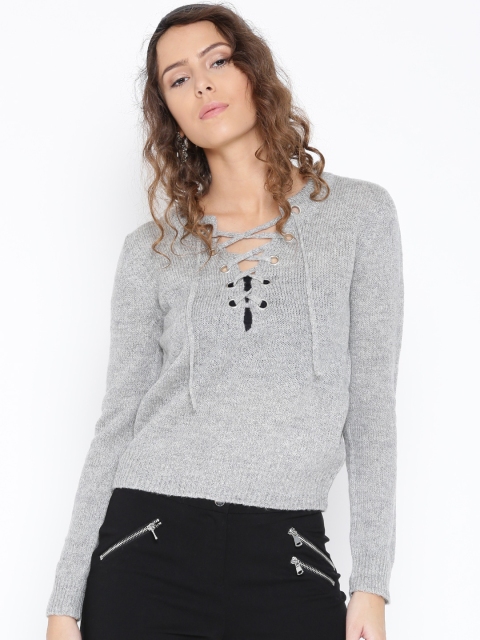 

FOREVER 21 Women Grey Melange Solid Sweater