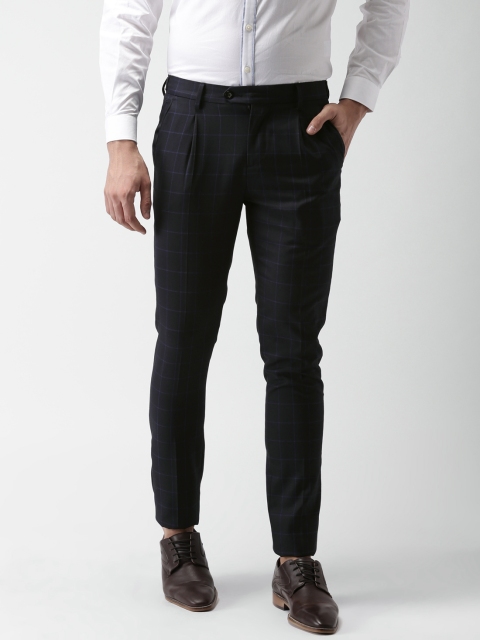 

INVICTUS Men Navy Blue Slim Fit Checked Formal Trousers