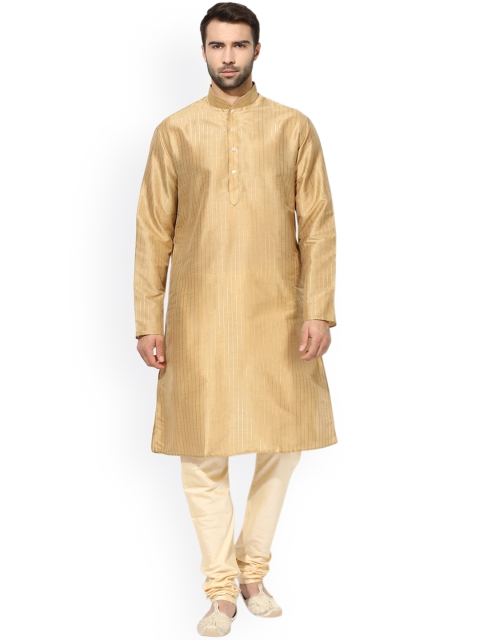 

KISAH Men Beige & Cream Self Design Kurta with Churidar