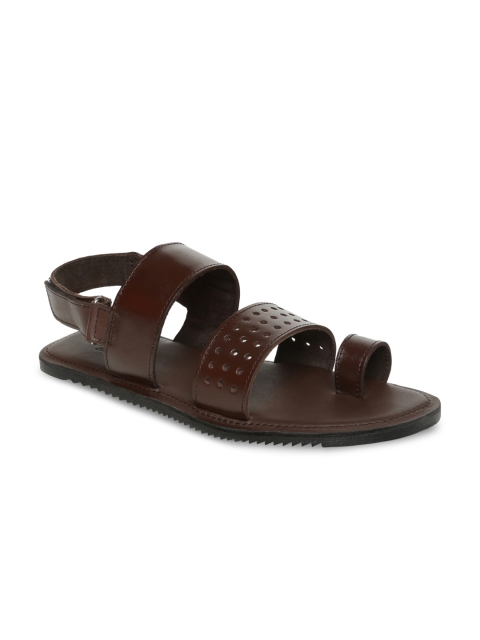 

Amster Men Brown Genuine Leather Sandals with Laser Cuts